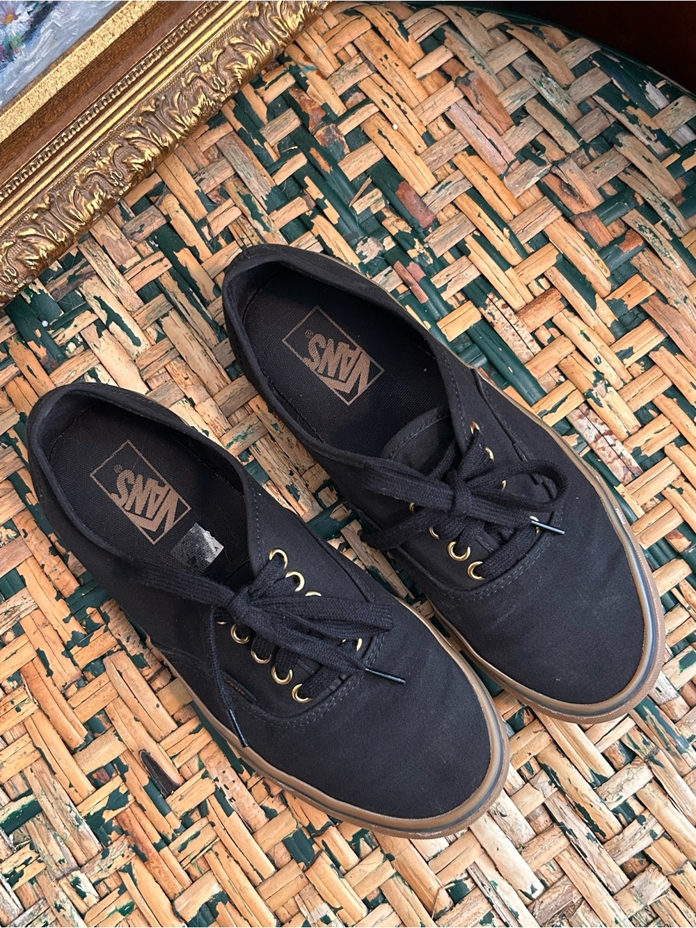 Vans Men’s Black Canvas Low-Top Sneakers with Brown Gum Sole